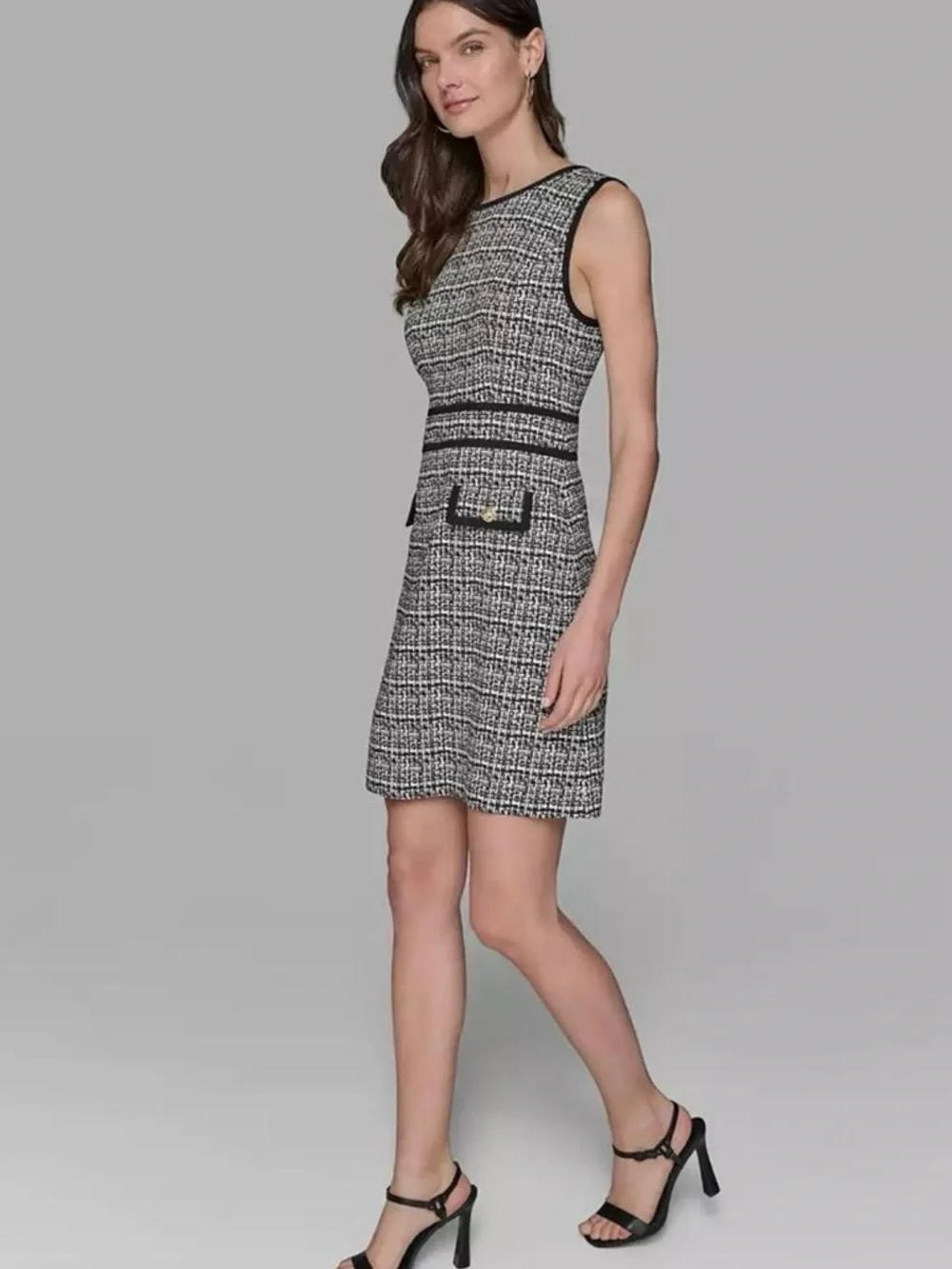 Karl Lagerfeld Black & White Tweed Mini Dress - Picture 3 of 9